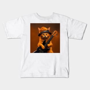 Rocking Red: Fiery Cat Jamming on Guitar Kids T-Shirt